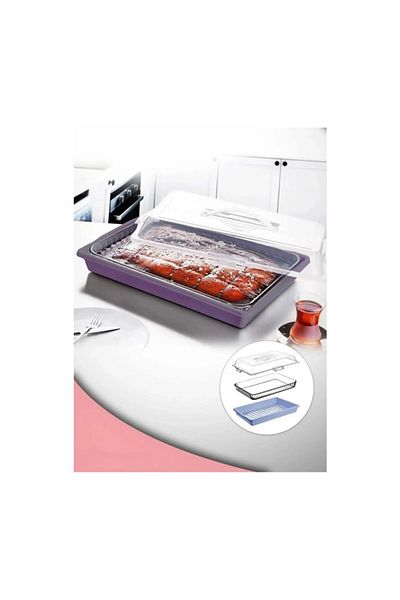 EceAksesuar Rectangular Locking Cake Pastry Dessert Pyrex Carrying and Storage Container