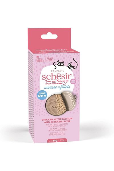 Schesir Schesir Baby Cat Can Multipack Mousse & Fillets - Chicken With Salmon & Chicken Liver - 165g