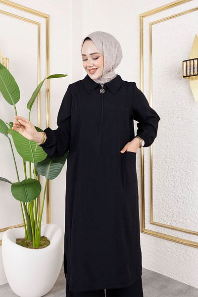 Tesettür Dünyası Double Pocket Zippered Double Suit Tsd250195 Black