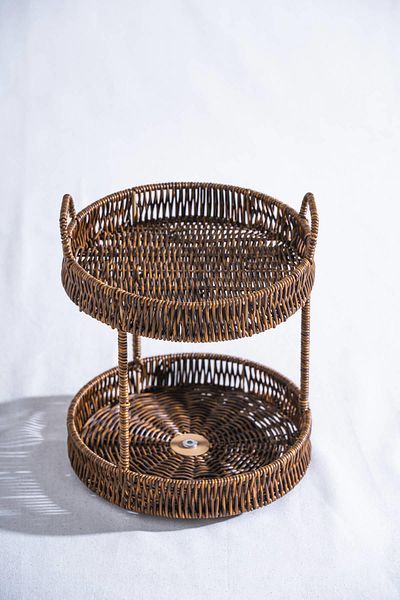 ACAR Nomad Two-Tier Wicker Round Rotating Presentation Stand