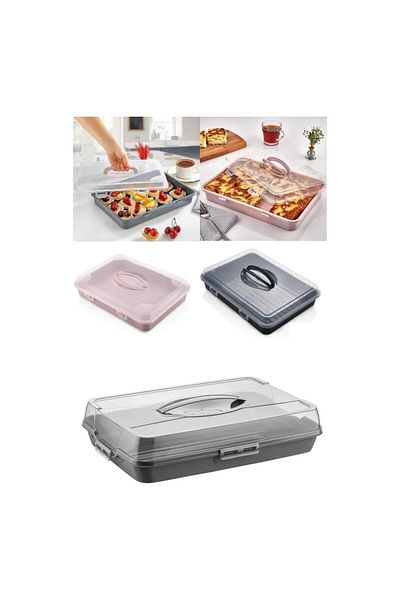 EceAksesuar Rectangular Locking Cake Pastry Dessert Pyrex Carrying and Storage Container