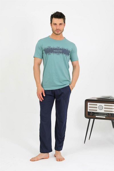 Celira Men's Cotton Short Sleeve Pajama Suit Watergreen