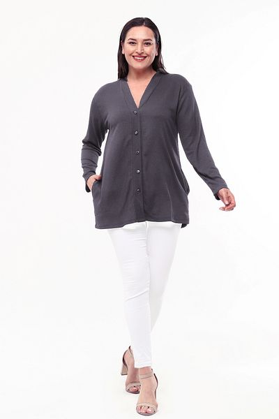 Laden Spring Summer Wrinkled Fabric Mother Women's Classic Matte Gray Cardigan