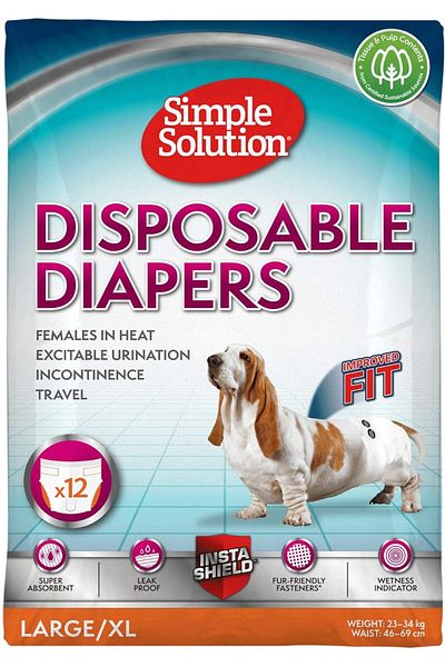 Simple Solution Disposable Female Dog Diapers,Large Pack of 12