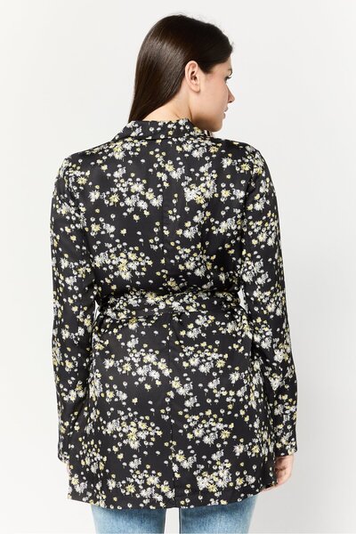 Scotch & Soda Women Regular Fit Allover Print Belted Casual Blazer, Multicolor