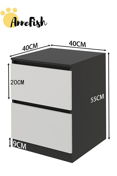 AnneFish 40*40*55cm NightStand for Bedroom Rustic Side Table Simple Bedside End Table with 2 Storage Drawers