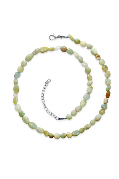Tesbihane Silver Color Metal Chain Amorphous Amazonite Natural Stone Men's Necklace