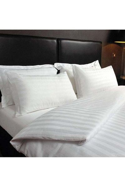 Bed N Home SA Duvet cover set, 100%Egyptian cotton, 350TC, Stripe, 1cm, White ,2pillowcases, 180×220cm