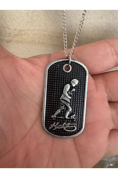 Herşey Nota Men's Imprint Necklace with Kemal Atatürk Figure – Silver Color Unisex Metal Jewelry