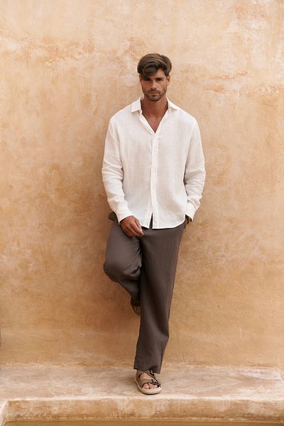 BOHEMAİ Αgnola Oversize Ανδρικό Εκρου Λινό Πουκάμισο
