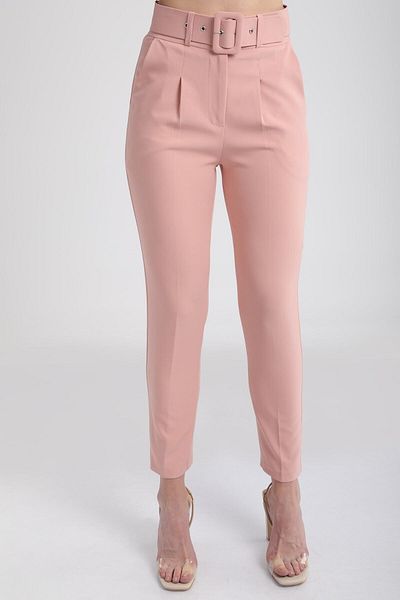 KAŞİHA Women's Powder Belted Pocket Fabric Trousers