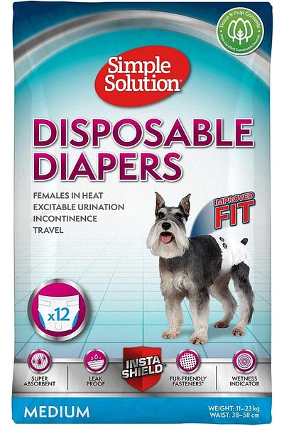 Simple Solution Disposable Female Dog Diapers, Medium Pack of 12