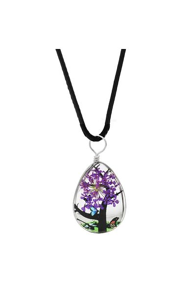 Tesbihane Drop Design Purple Floral Nature Themed Handmade Natural Resin Necklace