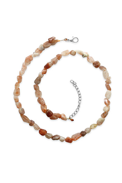 Tesbihane Silver Color Metal Chain Amorphous Sun Stone Natural Stone Men's Necklace