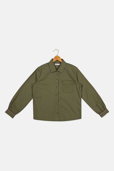 Tommy Hilfiger Kids Boy Spread Collar Long Sleeve Embroidered Logo Polo Shirt, Olive