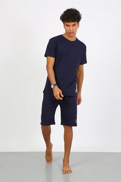 Celira Men's Cotton Lacost Bottom Top Capri Pajama Suit Navy Blue