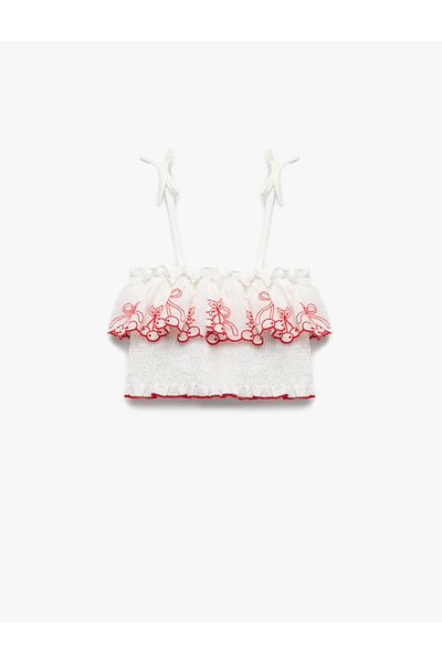Koton Cotton Thin Strap Cherry Pattern Gipeli Crop Blouse