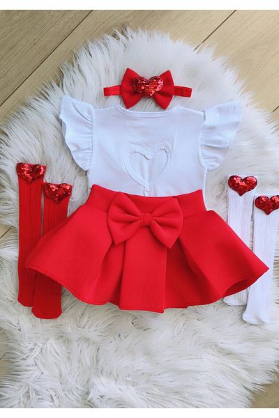 Kokosh kidss Girl's Back Heart Detailed Red Heart Set