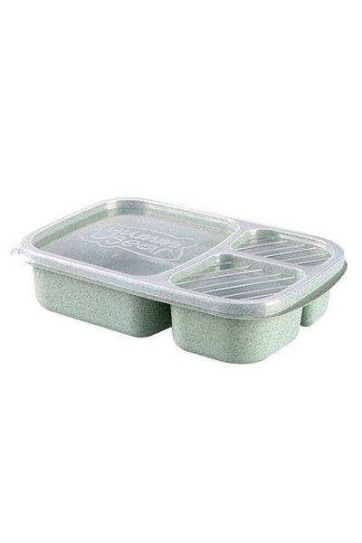 COOYA Biodegradable 3 Grids Bento Lunch Box With Lid Green