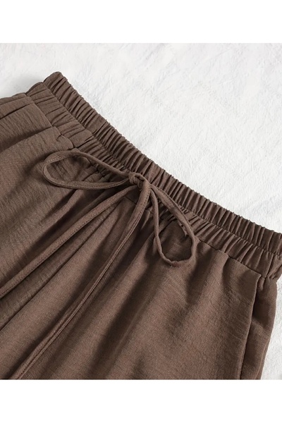 ayrobin Kumaş Geniş Paça Beli Lastikli Kadın Pantolon