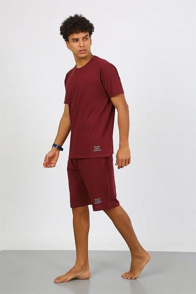 Celira Men's Cotton Lacoste Bottom Top Capri Pajama Suit Burgundy