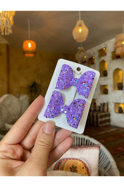 Little Sparkle Co. Set de catarame cu fundă cu sclipici liliac Mix