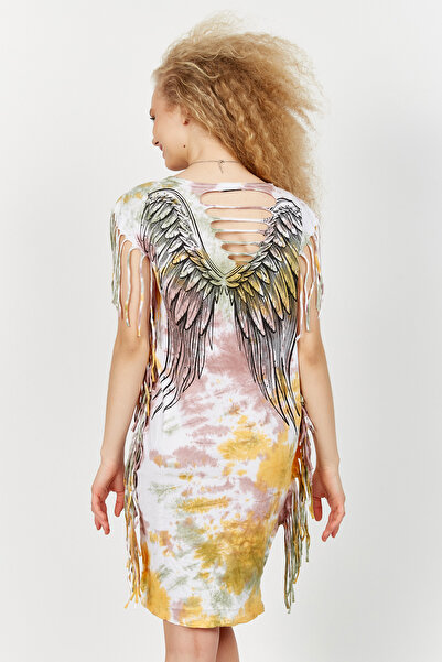 Hopoi Women's Angel Wing Embroidered Tassel Tie-Dye Dress