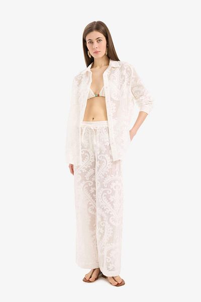 DeFacto Lace Flexible Waist White Beach Pants-Fall in Love D9767Ax25Sm