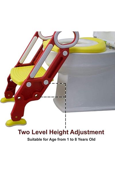 COOYA Newbasic Adjustable Toilet Training Seat for Kids, with Durable Non-Slip Toilet Ladder (Red/Yellow)