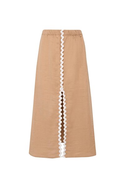 Le Monade Dreams Su Taşı Detaylı Bej Önden Yırtmaçlı Etek