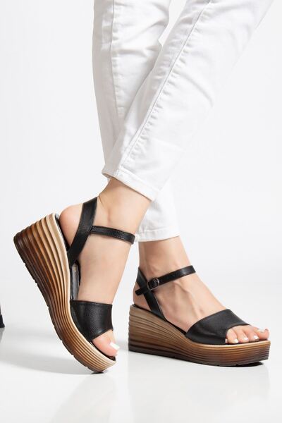 Hayalimdeki Ayakkabı Sandale cu talpă ortopedică zilnică din piele neagră Dan...