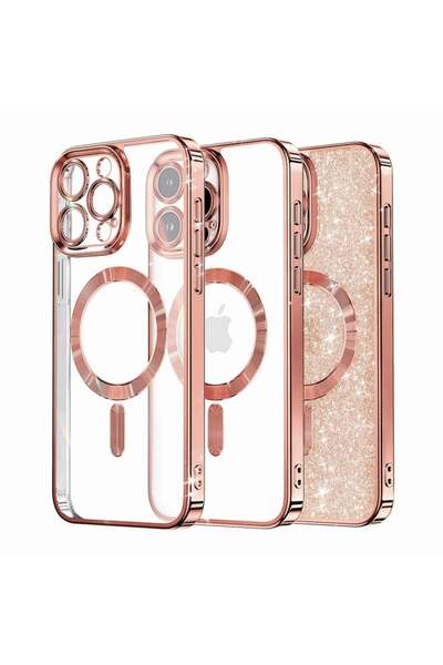 SKYDDAR INNOVATION Husă pentru iPhone 13 Pro Max, Magsafe de lux cu sclipici, rezistentă la șocuri, auriu-roz, set de autocolante