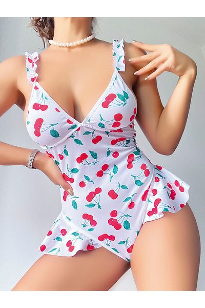 WİYONA Cherry Patterned Fancy Bodysuit