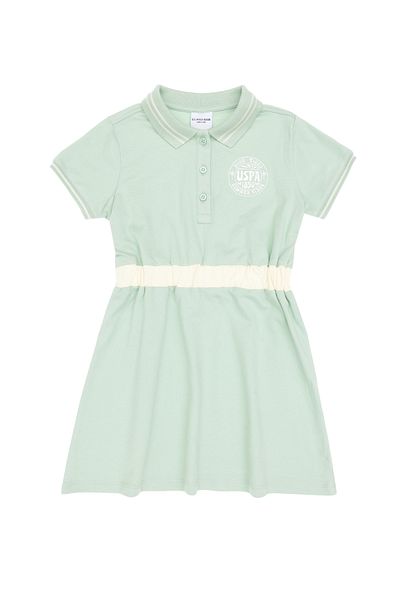 U.S. Polo Assn. Girls Aqua Green Polo Neck Short Sleeve A-Line Knitted Dress 50306260-Vr048