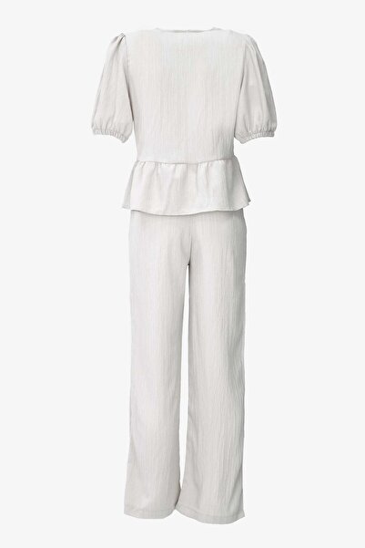 birizmoda Front Tie Seersucker Fabric Double Set - Cream