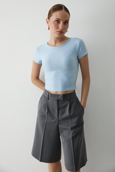 Laluvia Blue Crop Blouse - 1182