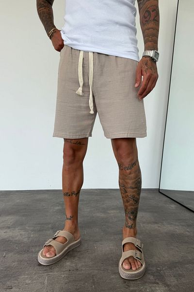 MADZEYMODA Men's Mink Elastic Waist Muslin Fabric Bermuda Shorts Ke-7002