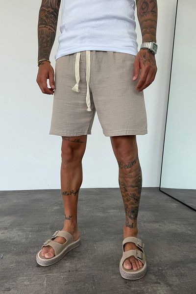 MADZEYMODA Men's Mink Elastic Waist Muslin Fabric Bermuda Shorts Ke-7002