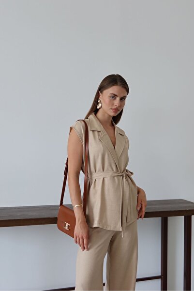 Patreon Σετ παντελόνι με λινό γιλέκο με δεμένη μέση