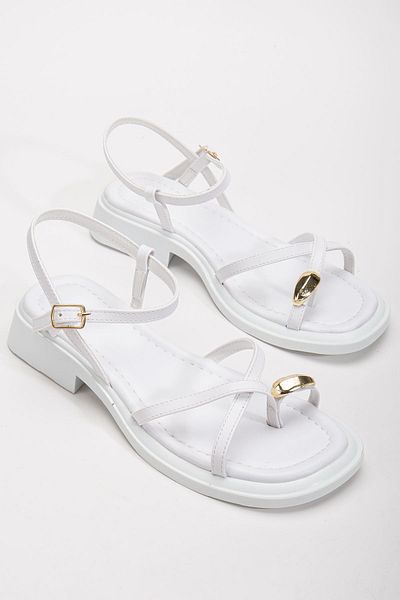 Hayalimdeki Ayakkabı Women's White Gold Ring Detailed Daily Sandals