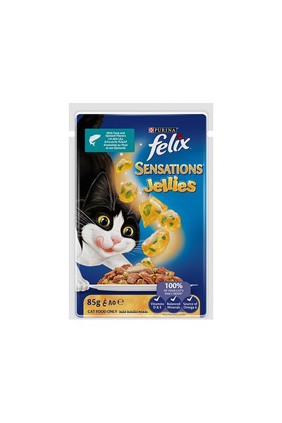 FELIX Sensations Jellies Tuna and Spinach in Jelly Cat Food Pouch - 85 g