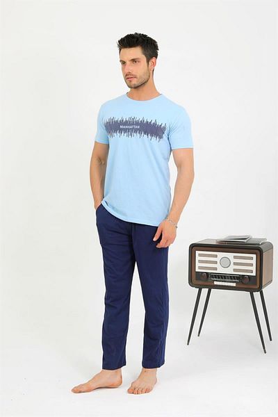 Celira Men's Cotton Short Sleeve Pajamas Suit Blue