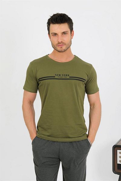 Celira Men's Cotton Short Sleeve Pajamas Suit Khaki