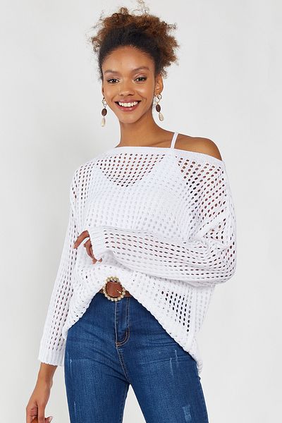 Hopoi Women's Ecru Mesh Sweater