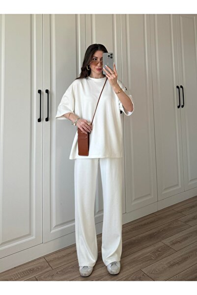 TrendyFashion Women's White Modal Fabric Short Sleeve Tracksuit Set