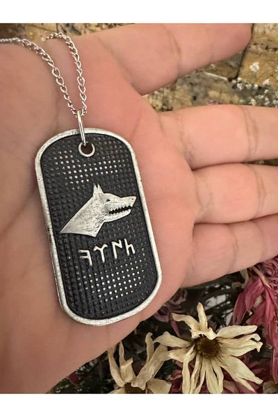 Herşey Nota Gök Turkic Turkish Written Imprint Necklace with Bozkurt Figure – Silver Color Unisex Metal Jewelry