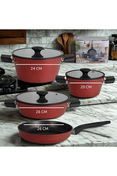 Qualitev 7 Piece Induction Glass Lid Titanium Coating Cookware Pot and Pan Set
