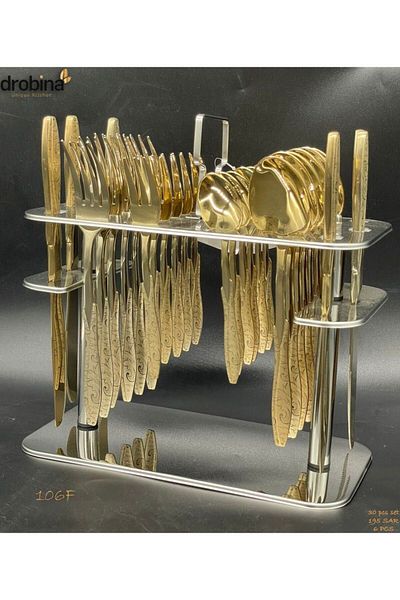drobina Dropina 30-Piece Stainless Steel Spoon Set with Stand, Full Gold