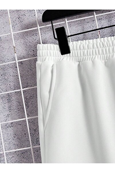 PENTHİLUS Men's White Summer Knitted Short-Sleeved T-Shirt and Shorts Set Printed Logo, Casual Design