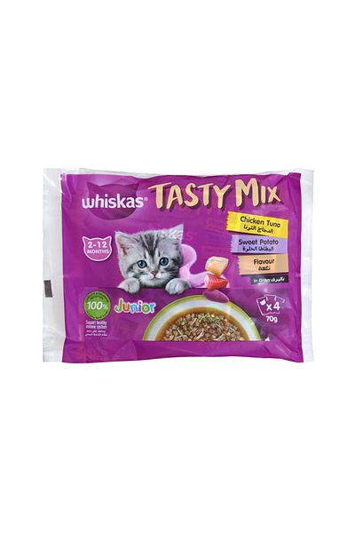 Whiskas Tasty Mix Chicken and Tuna in Gravy Wet Kitten Food Multipack - 70g x 4
